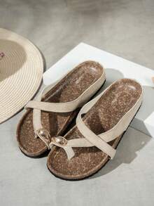 Women's Fashion Flat Cross Strap Slippers - Beige - View 8