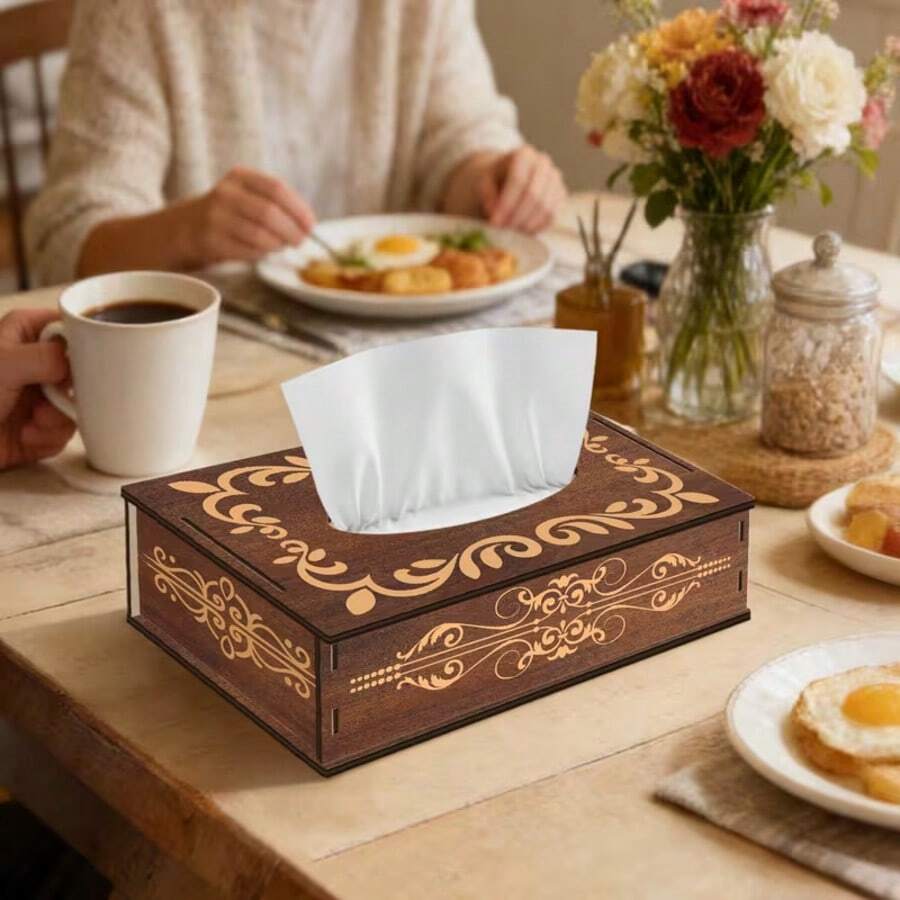 1pc Durable Wooden Tissue Box Cover, Multi-Functional Wooden Tissue Box Holder, Minimalist Versatile Design, Suitable For Bathroom Bedroom Office Kitchen, Desktop Storage Organizer, Home Decor Ornament, All-Scene Home Use, Dust-Proof Practical, Shopping Festival Gift, Practical Home Gift For Dad, Home Decoration Wooden Craft - Multicolor - View 1