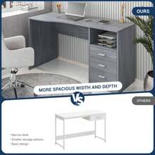 Classic Computer Desk With Multiple Drawers, - Grey + Particle Board - View 8