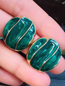 1 Pair Daily Wear Stud Earrings For Women, Wedding Engagement Party Jewelry, Valentine's Day Gift - Golden Yellow + Green - View 5