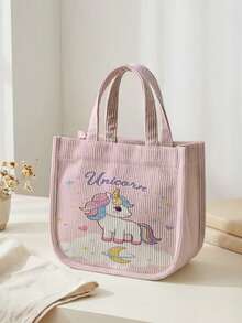 1pc Pink Unicorn Print Corduroy Tote Bag, Snap Button Closure Cute ...