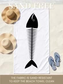 1pc Fish Bone Pattern Beach Towel, Sardine Lightweight Bath Towel, Suitable For Beach Bathing, Pool Party, Personalized Beach Gift, Summer Beach Gathering, Creating Summer Atmosphere, Beach Art Decor, Vacation Gift, Travel, Camping, Backpacking And Holiday Use. - Multicolor - View 8