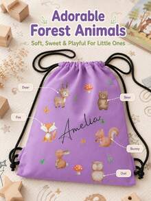 Customized Wildlife Zoo Animal Name Drawstring Bag - Personalized Zoo Text Backpack, Suitable For Picnic, Unique Gift Bag, Can Be Used As Birthday Party, Baby Shower Gift And Customized Birthday Gift - Multicolor - View 8