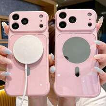Magnetic Shockproof Phone Case Compatible With IPhone, Large Opening Full Camera Lens Protection, Matte Wavy Pattern Anti-Fingerprint Protective Cover, Compatible With Wireless Charger, Designed For Women, Suitable For IPhone 18/Ultra/17/16/15/14/13/12 Series - Pink - View 5