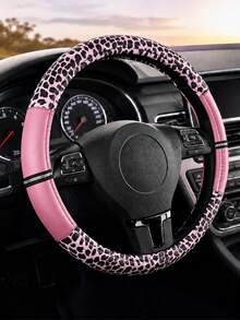 Leopard Print Rhinestone Shiny Steering Wheel Cover, Non-Slip Rubber Inner Ring PU Leather Car Accessory, Suitable For Women And Girls, Vintage Breathable Grip Protective Cover, Universal 15 Inch, Car Interior Accessory - Leopard Print With Diamonds - View 29