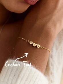 Women's Customized Engraved Initial Heart Bracelet, Stainless Steel Personalized Heart Letter Bracelet, Fashion Minimalist Customized Jewelry - Multicolor - View 3
