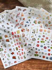 12 Buah Stiker Kuku Gaya Cina, Foil Emas, Burung Walet Bambu, Kaligrafi, Pola Jendela Lentera, Stiker Seni Kuku Perekat untuk Dekorasi Manikur DIY - MultiWarna - View 11