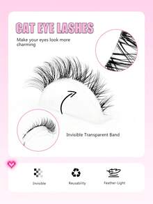 Asiteo 7 Pairs Cat Eye Lashes Natural Fake Strip Eyelashes Invisible Band Faux Mink Eyelash Wispy Full Strips False Eyelashes - Black - View 3