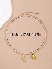 1pc/2pcs/3pcs Y2K Western Cowboy Hat Boot Pendant Necklace, Stainless Steel Chain Vintage Charm Jewelry For Teen Girls & Kids, Birthday Gift - Yellow Gold - View 3
