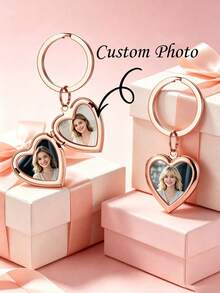 1pc Customized Photo Keychain, Personalized Text Keychain, Stainless Steel Keychain Pendant, Pendant Accessory, Memorial Round Keychain, Suitable For Boyfriend, Girlfriend, Couples, Friends, Multiple Colors Available, Can Be Used For Customized Wedding Photos - Multicolor - View 2