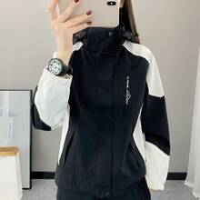 Patchwork Color Blocking Women Spring Autumn Outdoor Windbreaker Waterproof Quick Dry Sports Jacket - Black and White - View 13