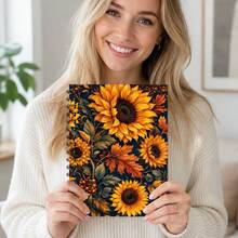 1PC A5 Sunflower Autumn Floral Spiral Notebook, 50 Pages/25 Sheets, Dark Blue Warm Yellow Sunflower Maple Leaf Berry And Vintage Botanical Design Journal For Daily Writing, Study Notes, Seasonal Records And Floral Theme Gifts - A5 - View 5