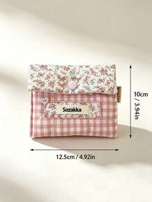 1pc Gingham Floral Fabric Sanitary Pad Storage Bag, Snap Button Closure Portable Period Pouch, Mini Travel Organizer For Student Girls, Hold Napkins Lipstick Small Accessories For Daily Outing Storage Bag - Multicolor - View 8