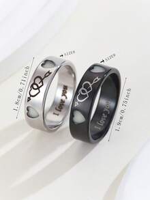 ATLVXJL 2pcs/Set Luminous Couple/Family/Friendship Glow-In-The-Dark Double Heart & Arrow Pattern Silver & Black Stainless Steel Couple Rings Set, Casual Jewelry Rings Suitable For Daily Wear And Holiday Gift Giving - Multicolor - View 10