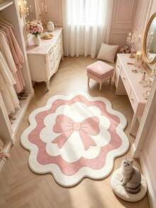 1pc Pink & White Bowknot Rug, Decorative Carpet, Bedroom Decor, Small Rug, Carpet, Home Decor, Living Room Rug, Living Room Small Rug, Bedroom Carpet, Living Room Home Decor, Outdoor Rug, Washable Carpet, Graduation Gift - Pink and White Bow - View 1