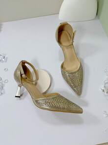 Women's Elegant Gold Pointed Toe Stiletto High Heels, Suitable For All Seasons - Gold - View 6