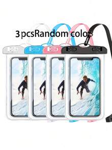 1pc Waterproof Phone Pouch, PVC Transparent Sealable Touchscreen, Full View Full Coverage Style Portable Swimming/Surfing Phone Case, Multicolor - Multicolor - View 3