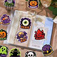 50Pcs Cute Cartoon Halloween Stickers, Glowing Ghost, Bat, Clown & Black Cat Pattern, Waterproof Vinyl Stickers For Water Bottle, Laptop, Journal Decor - Multicolor - View 6