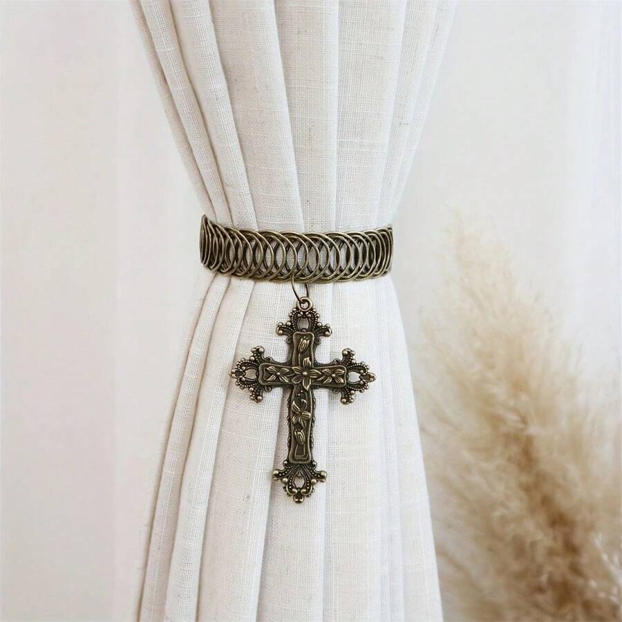 1pc Vintage Style Metal Cross Curtain Tieback Accessory Curtain Holder Curtain Holdback For Home Office Decoration - one-size - View 1