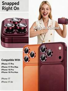 3pcs [2026 New] 9H Tempered Glass Camera Lens Protector, Compatible With IPhone 18 Pro Max, Shiny Crystal Design, Sparkling Burgundy, Scratch-Resistant & Shockproof, High Definition Transparent, Bubble-Free Easy Installation, Compatible With Phone Cases, Fashionable Phone Accessory, Thoughtful Birthday Gift For Family And Friends, Includes Packaging - Burgundy - View 7