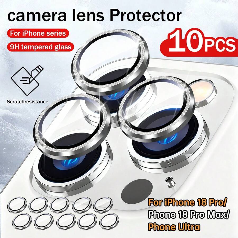 Yezodawee 10pcs Silver Metal Ring Camera Lens Protector, Perfect Fit, Rear Camera Round Lens Protector, Compatible With Phone 18 Pro/Phone 18 Pro Max/Phone Ultra/Phone 17 Pro Max/17 Air/16 Pro Max/16 Pro/16 Plus/16/16E/15/14/13 Mini/12/11 Series - Silver - View 1