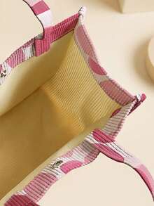1pc Love Print Corduroy Tote Bag, Snap Button Closure Cute Handbag, Reusable Lunch Tote Bag For Student School Daily Outdoor Shopping Use - Multicolor - View 3