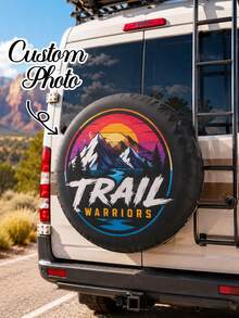 1pc Customized Photo Text Logo Car Spare Tire Cover, Personalized Photo Name Pattern Spare Tire Cover, Supports Custom Image Text Logo Round Car Wheel Cover, Polyester Fiber Elastic Binding Drawstring Design, Multiple Sizes Available, Suitable For SUV, Off-Road Vehicle, RV, Camper, Trailer, Truck Rear Spare Tire, Outdoor Camping, Road Trip, Car Exterior Personalized Decoration, Suitable For Car Owners And Travel Enthusiasts Customized Car Accessories Gift - Multicolor - View 3