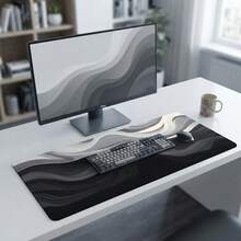 Elegant Grey Fluid Art Design Large Extended Gaming Mouse Pad, Non-Slip Rubber Base, Smooth Glide Surface, Multi-Functional Workspace Mat For Computer Office Home Study, Modern Abstract Desktop Decor - A - View 2