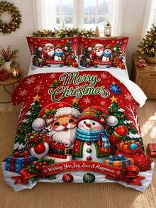 3pcs Christmas Theme Red Background Cartoon Santa Claus Snowman Christmas Pattern Bedding Set Quilt And Pillowcase 3 Pieces Set - Soft, Comfortable And Breathable Bedding, 200g Quilted Filling, Includes 1 Quilt And 2 Pillowcases (Pillow Inserts Not Included) - Perfect Choice For Home Or Dorm Christmas Decoration - Multicolor - View 16