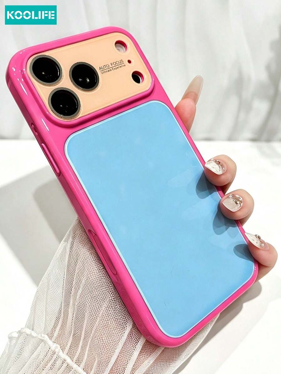 KOOLIFE Luxury Ins Style Summer Dopamine Color Block Phone Case, Compatible With IPhone 17 Pro Max, New 16 Pro Max, 15 Pro Max, 13 Pro, 13, 14 Pro Max - Magenta Edge + Blue Backplate - View 1