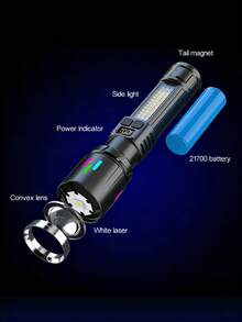 1pc Super Bright Zoomable LED Flashlight With Tail Magnet; 800 Lumens, 3000mAh, USB-C Rechargeable. Suitable For Outdoor And Home Use - Essential For Camping And Travel. - Star - View 6