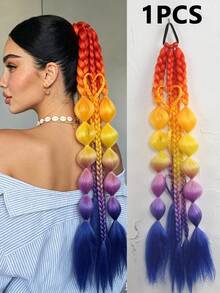24 Inch Handmade Mixed Color Bubble Twisted Braid Hair Extensions, Vacation Style Women's Hair Extensions, Suitable For All Hair Types - Multicolor - View 2