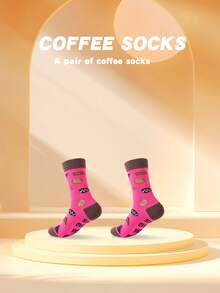 1 paire de chaussettes mi-mollet créatives rouge rose café, cadeau de Noël pour hommes/femmes, design amusant et fantaisiste, convient pour le port quotidien, Halloween/Thanksgiving/Jour des Morts/Noël/Rentrée scolaire/Oktoberfest/Chuseok/Cadeau de Noël/Cadeau d'anniversaire et autres besoins de cadeaux, applicable pour les réunions d'amis/courts voyages/détente à la maison/visite de magasin/fête de vacances/cadeau surprise/anniversaire/shopping décontracté/réunion de famille - Rose vif - Voir 5