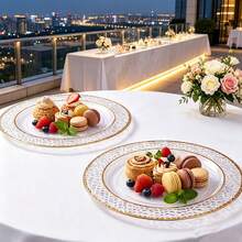 10-50pcs/Set, 7.5 Inch/10.25 Inch Transparent Hammered Gold Rim Plates, Reusable Tableware, Suitable For After-Meal Cleanup, Party, Family Gathering, Various Celebrations, Halloween, Christmas, Valentine's Day, Thanksgiving, Mother's Day And Daily Use, Celebration Supplies, Party Tableware, Decorative Plates, Elegant Tableware, Lightweight Tableware, Durable Tableware, Serving Plates, Event Tableware - Clear - View 3