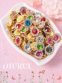 100/200/500pcs 1.2cm Rhinestone Sunflower Hand-Sewn Beaded Flower Applique Lace DIY Hair Accessories Material Handmade Double Layer Flower - Sunflower Flat-back Rhinestone - View 7