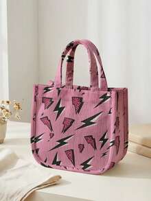 1 buah Tas Tote Corduroy Motif Kartun, Penutup Kancing Jepret, Tas Tangan Lucu, Tas Bekal Makan Siang yang Dapat Digunakan Kembali untuk Siswa, Sekolah, dan Belanja Sehari-hari di Luar Ruangan - Hot Pink - View 11