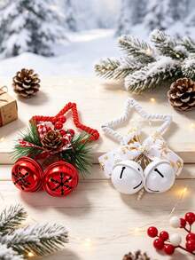 1pc Christmas Star Bell Hanging Ornament, Hemp Rope Wrapped Frame With Pine Cone, Christmas Tree Decoration, Christmas Home Decor, Suitable For Christmas Tree, Window Display, Holiday Party And Winter Festive Atmosphere - Multiple Colors and Styles - View 8