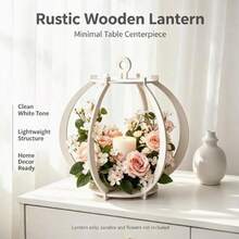 1pc Wooden Lantern Decorative Empty Frame, Ins Style Candle Holder Aromatherapy Tray, Wedding Bridal Room Dining Table Living Room Desktop Atmosphere Decor Ornament, Holiday Photo Backdrop Prop, Centerpiece Decoration (Candles And Flowers Not Included) - View 3