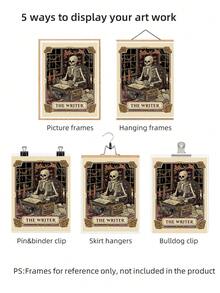1pc Frameless Vintage Gothic Tarot Skeleton Wall Art Print, Minimalist Witchy Room Decor For Dorm, Bedroom, Party, Back To School, Funky Posters - Frameless - View 7