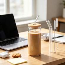 24pcs/Set Glass Cups With Lids And Straws, 16oz Glass Coffee Cups, Iced Coffee Cups With Lids And Straws, Suitable For Home Gatherings, Parties, Weddings And Mother's Day Gifts - Transparent - View 10