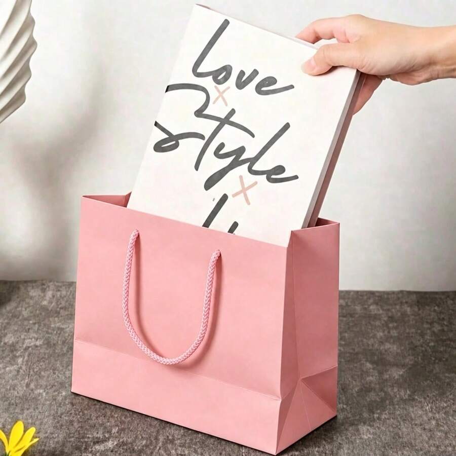 1/2/3pcs Reusable Paper Gift Bags With Handles, Suitable For Weddings, Holidays, Business, Crafts, Retail, Wedding Tote Bags, Small Gift Delivery Birthday Party Paper Packaging Bags, Fashionable And Practical, Suitable For Weddings - Pink - View 1
