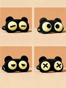 Cute Cartoon Bear Eye Mask - Soft Polyester Fiber Light-Blocking Sleep Mask, Adjustable Zipper Design, Yellow & Black Color, Suitable For Travel, Work, Napping - No Battery Required, Durable Material, Office Employee Essential - Upgraded Version - View 1
