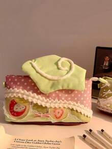日系小眾設計 Ins 風格蕾絲花朵蝴蝶結草莓鉛筆袋 女款 大容量旅行便攜手提包 3D 化妝收納包 - 粉色 - 查看 4