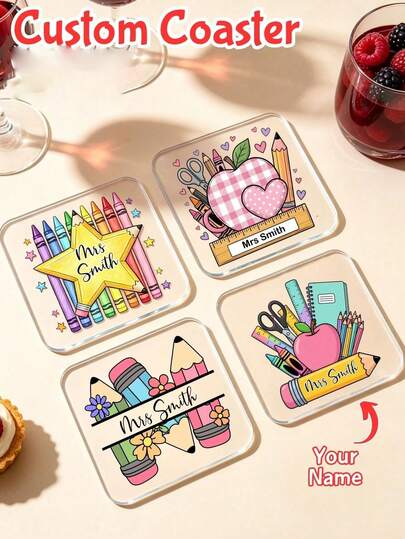 Personalized Name Coasters, Custom Acrylic Drink Coasters, Personalized Office Desk Accessories, Student Gift For Teacher, Back To School Gift, Birthday Gift, Valentine's Day Gift, Office Home Decor, Custom Name Decor