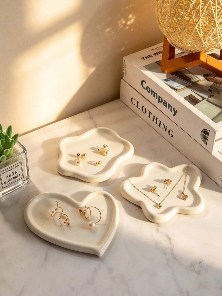 1pc Asymmetric Small Size Tray Ceramic Jewelry Dish For Desktop Ring, Necklace, Earrings Collection Storage And Display, Gift For Back To School - Multicolor - View 1