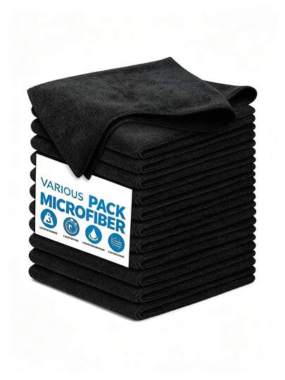 Black Cleaning Cloth Set For Flat Surfaces, Super Soft, Quick-Drying And Absorbent,Kitchen,Bathroom,Home,Household Suppliers