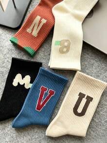 5 Pairs New Letter Women's Minimalist Colorful Letter Soft Comfortable Fashion Sports Versatile Mid-Calf Socks - Multicolor - View 2