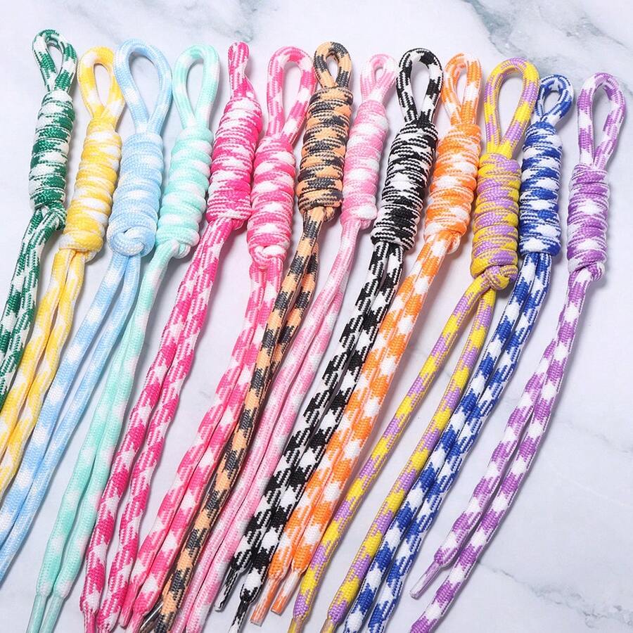 5pcs/Pack 22-25cm Colorblock Handmade Woven Nylon Lanyard, Floral Pattern Keychain Phone Strap Bag Charm DIY School Stationery Backpack Cute Decorative Rope