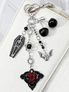 1PC Dark Sweet Cool Personalized Coffin Bat Rose Keychain Cherry Bag Charm Accessory - Multicolor - View 2