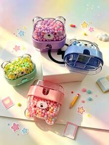 1pc Cute Bear Shaped Pencil Sharpener (Random Color) Plastic Material Mesh Design With Flip Cover - Easy To Use, Durable And Sharp, Ideal Choice For Students And Professionals, Essential Drawing And Office Tool, Suitable For School And Office Stationery Supplies, High-Quality Gift And Prize - Multicolor Random - View 1
